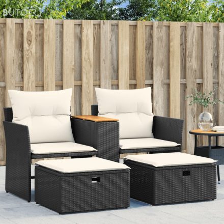 vidaXL 2 személyes fekete polyrattan kerti kanapé zsámollyal