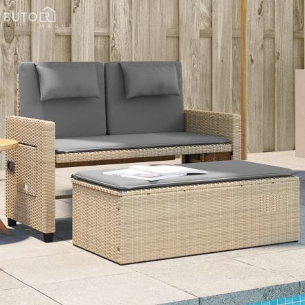vidaXL bézs polyrattan dönthető kerti pad párnával