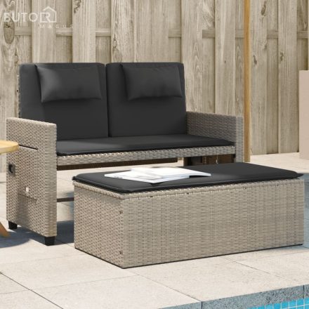 vidaXL világosszürke polyrattan dönthető kerti pad párnával