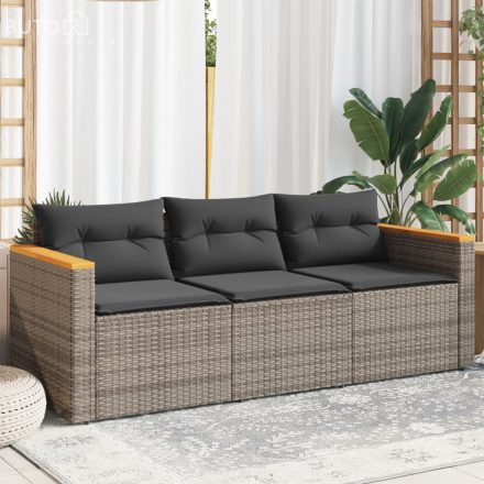 vidaXL 3 személyes szürke polyrattan kerti kanapé párnával