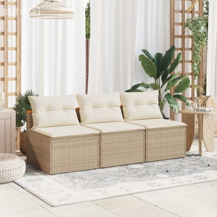 vidaXL 2 db bézs polyrattan karfa nélküli kerti kanapé párnákkal