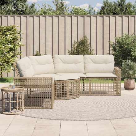 vidaXL L-alakú bézs polyrattan kerti kanapé párnákkal és lábtartóval