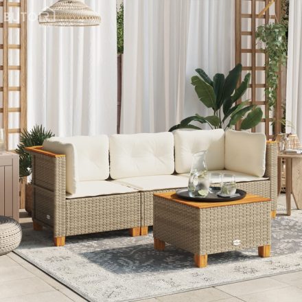 vidaXL 3 személyes bézs polyrattan kerti kanapé párnával