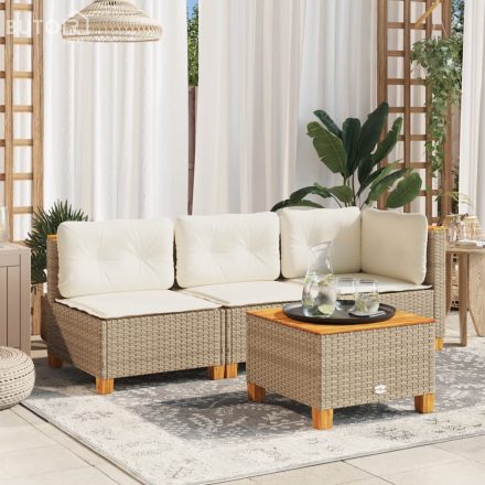 vidaXL 3 személyes bézs polyrattan kerti kanapé párnával