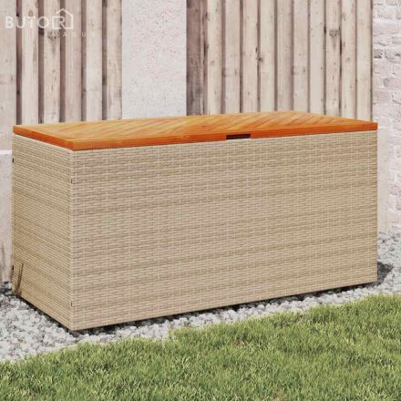 vidaXL bézs polyrattan és akácfa kerti tárolóláda 110 x 50 x 54 cm