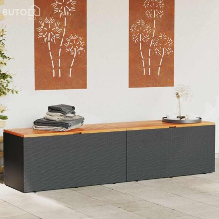 vidaXL fekete polyrattan és akácfa kerti tárolóláda 220 x 50 x 54 cm