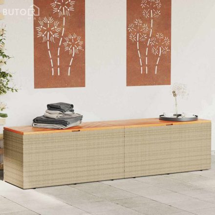 vidaXL bézs polyrattan és akácfa kerti tárolóláda 220 x 50 x 54 cm