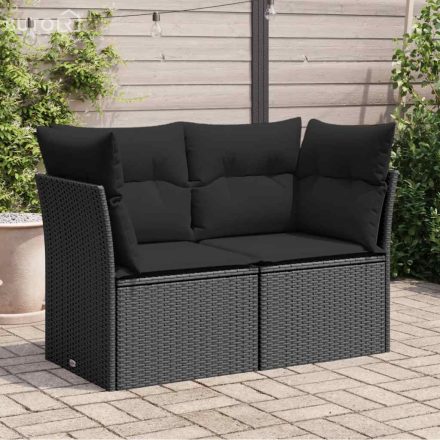 vidaXL 2 személyes fekete polyrattan kerti kanapé párnával