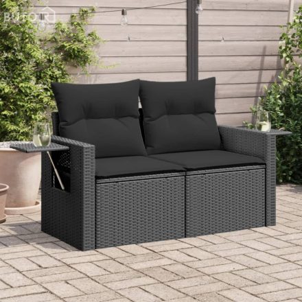 vidaXL 2 személyes fekete polyrattan kerti kanapé párnával