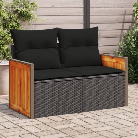 vidaXL 2 személyes fekete polyrattan kerti kanapé párnával