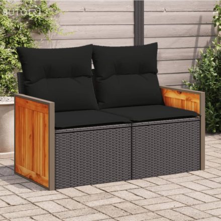 vidaXL 2 személyes fekete polyrattan kerti kanapé párnával