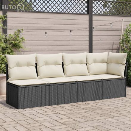 vidaXL 4 személyes fekete polyrattan kerti kanapé párnával