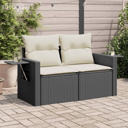 vidaXL 2 személyes fekete polyrattan kerti kanapé párnával