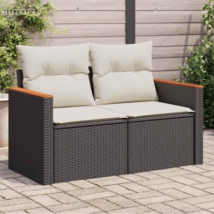 vidaXL 2 személyes fekete polyrattan kerti kanapé párnával