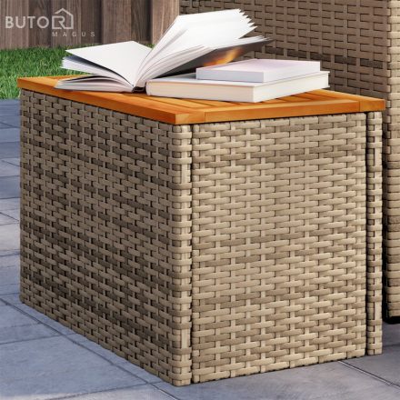 vidaXL 2 db bézs polyrattan és tömör fa kerti kisasztal 55x34x37 cm