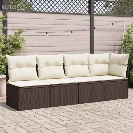 vidaXL 4 személyes barna polyrattan kerti kanapé párnával