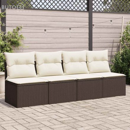 vidaXL 4 személyes barna polyrattan kerti kanapé párnával