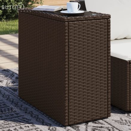 vidaXL barna polyrattan kerti kisasztal üveg lappal 58 x 27,5 x 55 cm