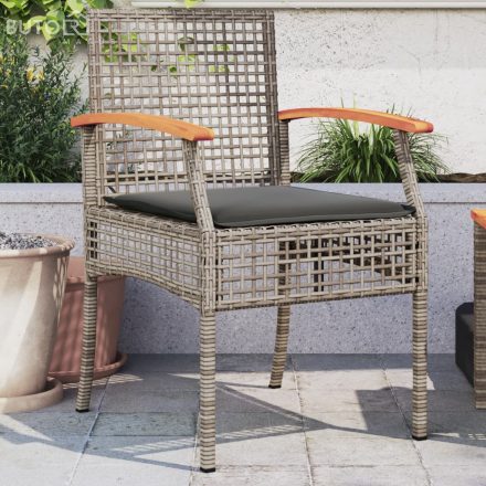 vidaXL 2 db szürke polyrattan és akácfa kerti szék párnákkal