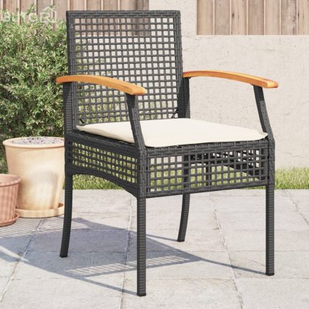 vidaXL 4 db fekete polyrattan és akácfa kerti szék párnákkal