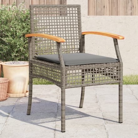 vidaXL 4 db szürke polyrattan és akácfa kerti szék párnákkal