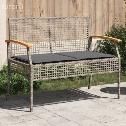 vidaXL szürke polyrattan és akácfa kerti pad párnával