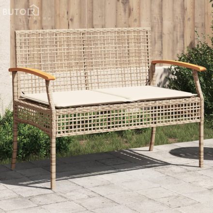 vidaXL bézs polyrattan és akácfa kerti pad párnával