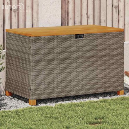 vidaXL szürke polyrattan és akácfa kerti tárolóláda 110 x 55 x 63 cm