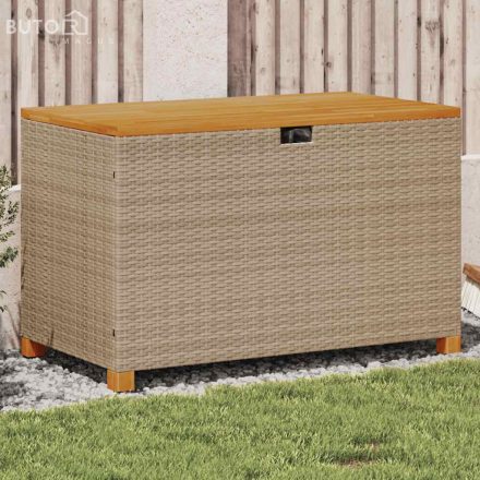 vidaXL bézs polyrattan és akácfa kerti tárolóláda 110 x 55 x 63 cm