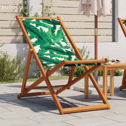 vidaXL levélmintás eukaliptuszfa és szövet összecsukható strandszék