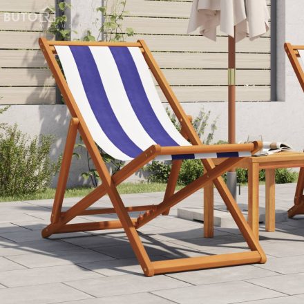 vidaXL kék és fehér eukaliptuszfa és szövet összecsukható strandszék