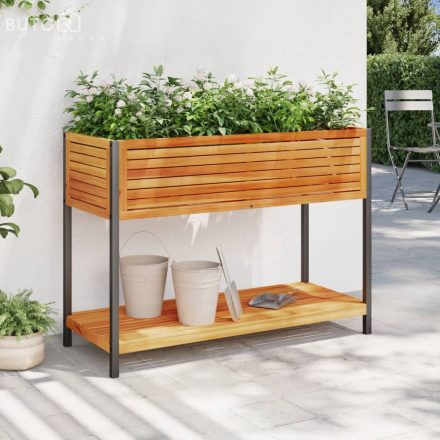 vidaXL tömör akácfa és acél kerti virágtartó polccal 110 x 45 x 80 cm