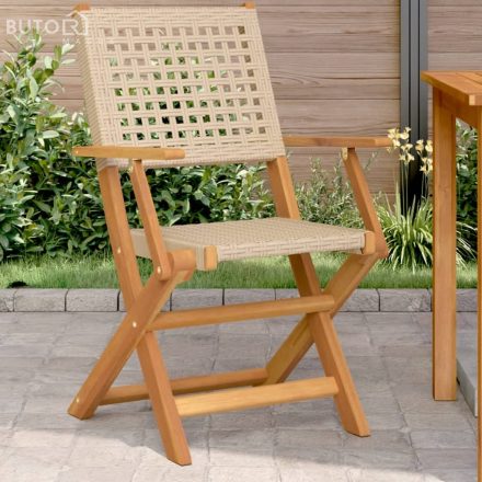 vidaXL 2 db bézs tömör akácfa és polyrattan kerti szék