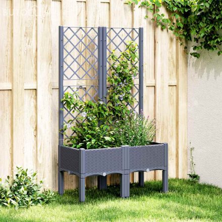 vidaXL kékszürke PP rácsos kerti ültetőláda 80 x 40 x 142 cm