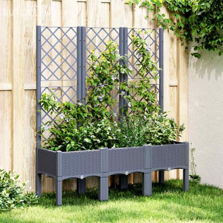 vidaXL kékszürke PP rácsos kerti ültetőláda 120 x 40 x 142 cm