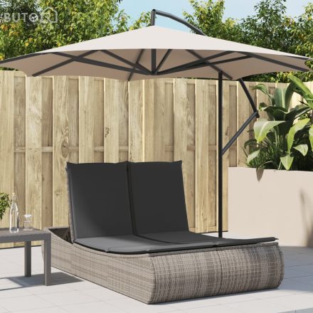 vidaXL szürke polyrattan dupla napozóágy párnával