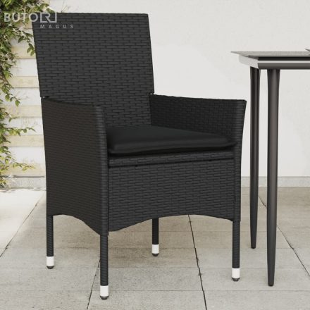 vidaXL 2 db fekete polyrattan kerti szék párnával
