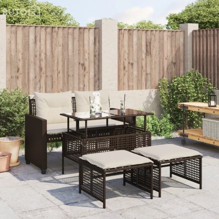 vidaXL 4 részes barna polyrattan üveg kerti ülőgarnitúra párnákkal