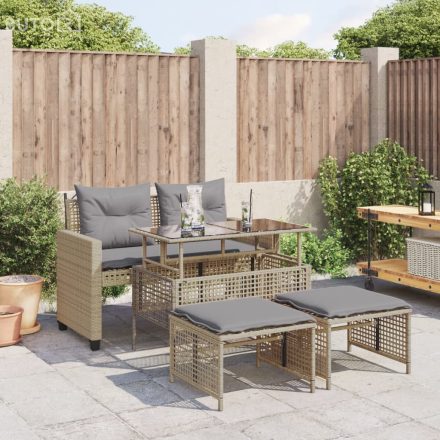 vidaXL 4 részes bézs polyrattan üveg kerti ülőgarnitúra párnákkal