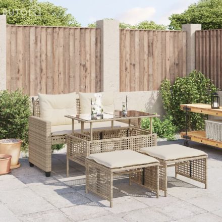 vidaXL 4 részes bézs polyrattan üveg kerti ülőgarnitúra párnákkal