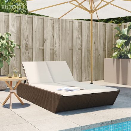 vidaXL barna polyrattan dupla napozóágy párnával