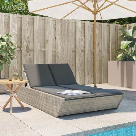 vidaXL világosszürke polyrattan dupla napozóágy párnával