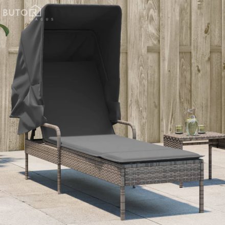 vidaXL szürke polyrattan napozóágy tetővel