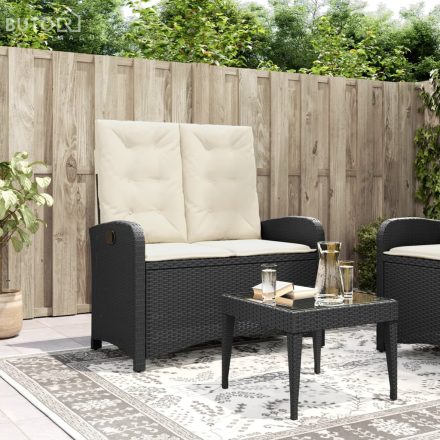 vidaXL fekete polyrattan dönthető kerti pad párnával