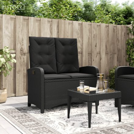 vidaXL fekete polyrattan dönthető kerti pad párnával