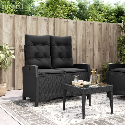 vidaXL fekete polyrattan dönthető kerti pad párnával