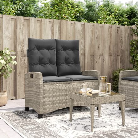 vidaXL világosszürke polyrattan dönthető kerti pad párnával