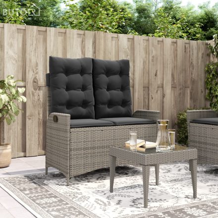 vidaXL szürke polyrattan dönthető kerti pad párnával
