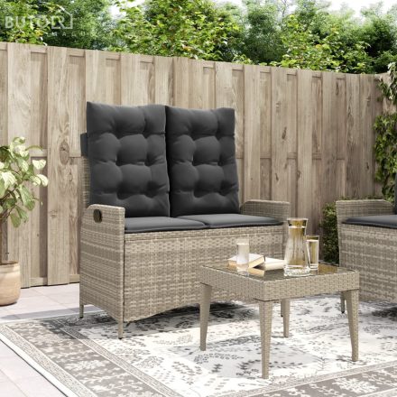 vidaXL világosszürke polyrattan dönthető kerti pad párnával