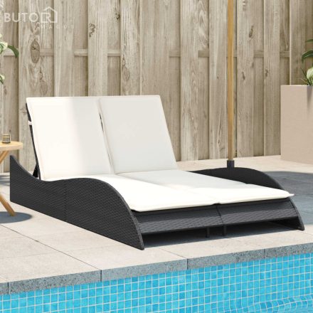 vidaXL fekete polyrattan napozóágy párnákkal 114x205x73 cm